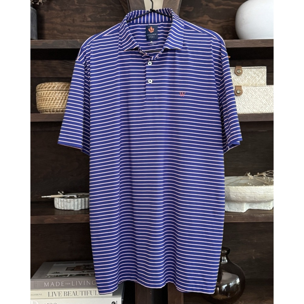 Donald Ross Men's XL Golf Polo Shirt Blue Striped Stretch Performance Activewear